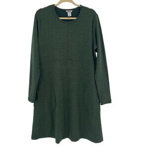 Duluth Trading Womens Size Large Green Long Sleeve Dress A-Line Slash Pockets